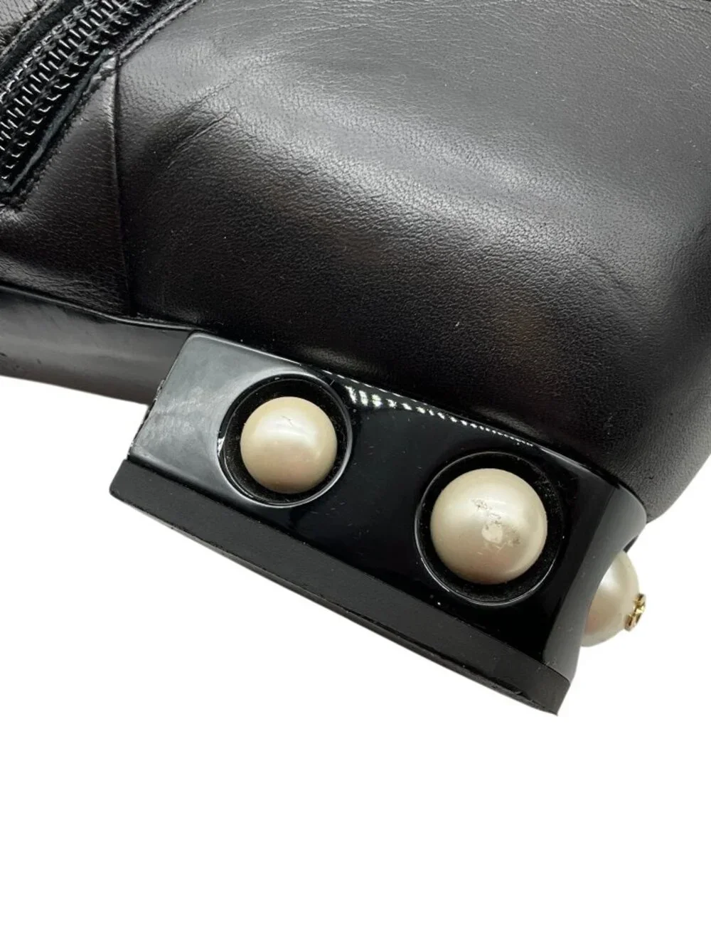 Chanel Black Leather Ankle Boots with Pearl Embellished Heel